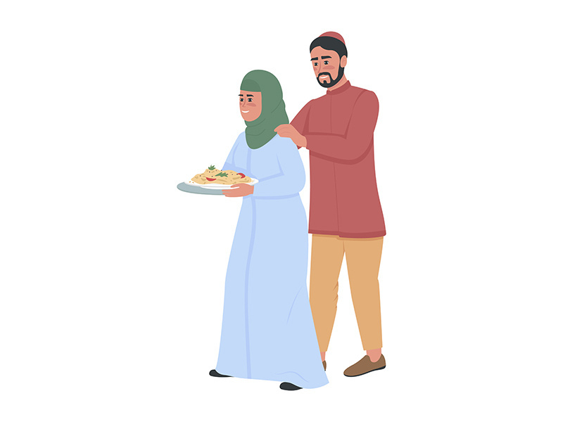 Happy couple treat with dinner semi flat color vector characters