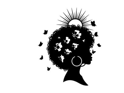 Silhouette of a woman with flowers and sun