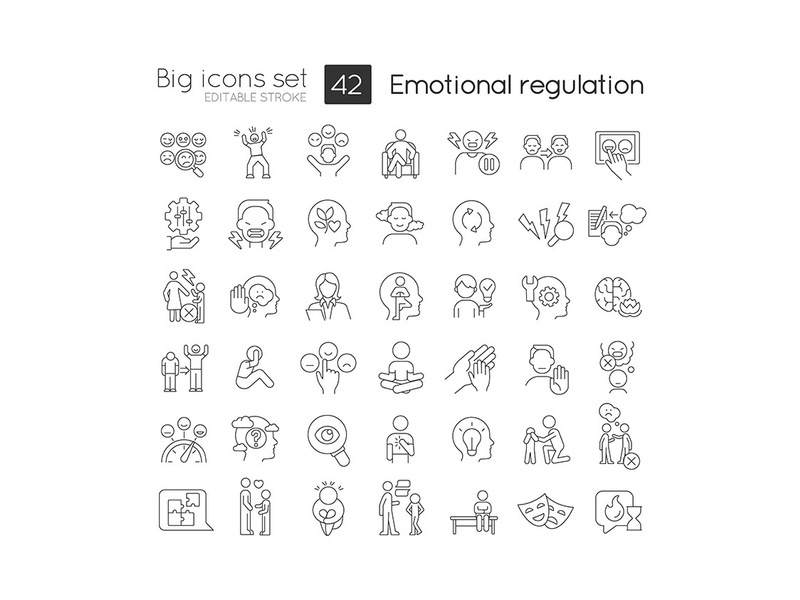 Emotional regulation linear icons set