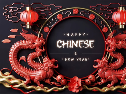 PSD 3d rendaring realistic chinese new year background bundles