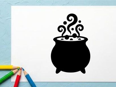 Silhouette of a steaming cauldron with swirling smoke for Halloween or magic themes