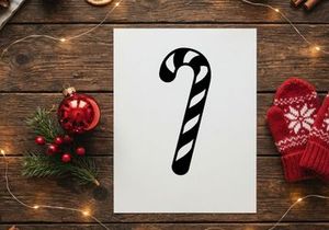 Black and white candy cane icon isolated on a white background for holiday design.