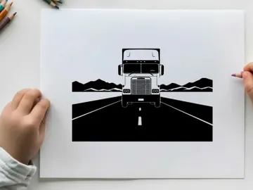 Silhouette of a semi truck on a desert highway preview picture