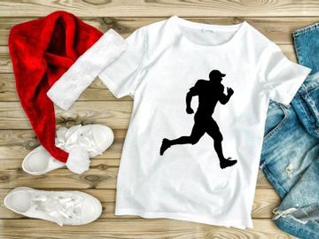 A black silhouette of a man running in athletic gear and a baseball cap sprinting preview picture