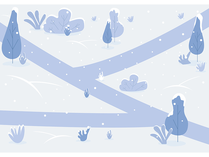 Snowy path flat color vector illustration