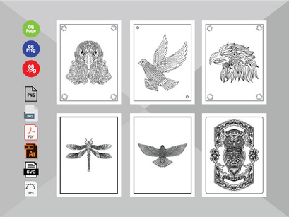 6 Birds  Coloring Book Pages KDP Interior.