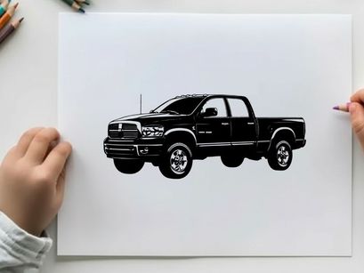 Silhouette of a black pickup truck with chrome accents
