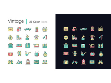 Vintage style light and dark theme RGB color icons set preview picture