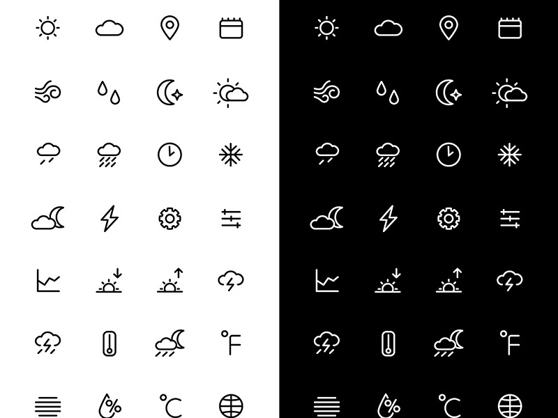 Weather linear icons set for dark and light mode