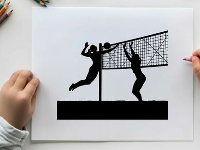 Volleyball players in action silhouette