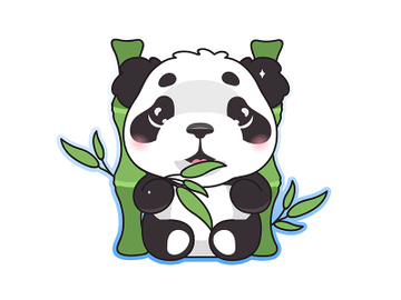 Cute panda eating bamboo kawaii cartoon vector character preview picture