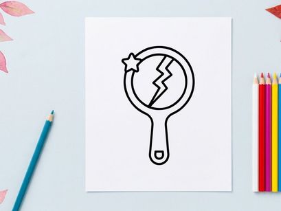Magic mirror icon with lightning bolt. Witchcraft symbol for Halloween design elements.