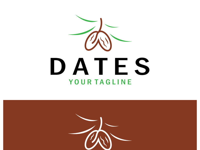 Date palm fruit plant logo design with leaves,seeds and date palm tree isolated background exotic organic plant.