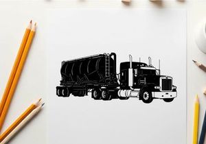 Silhouette of a semi truck hauling a large cylindrical load