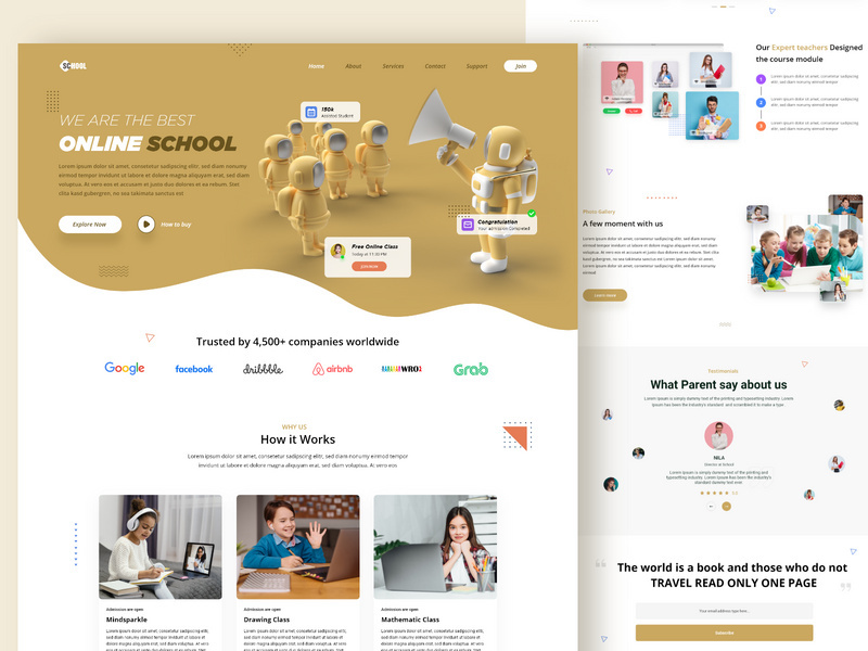 Landing page for Online Education
