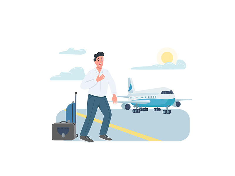 Late plane passenger flat color vector faceless character