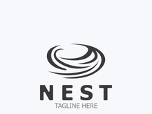 Bird nest logo natural root and leaf habitat bird house isolated template vector