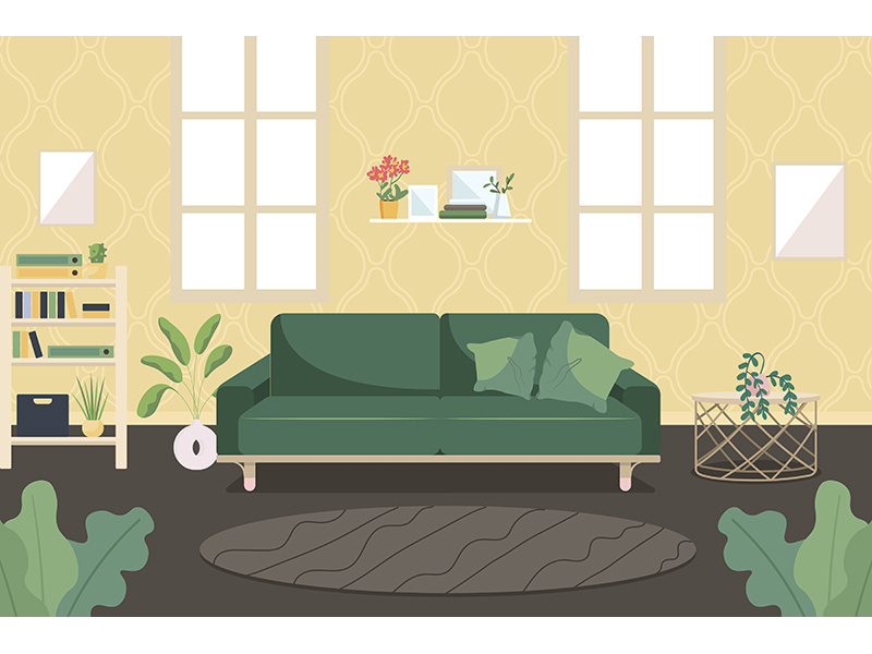 Living room flat color vector illustration