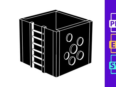 Empty Wooden Box with Ladder and Holes