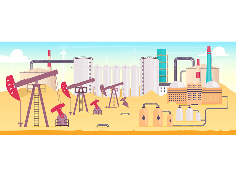 Industrial refinery plant flat color vector illustration