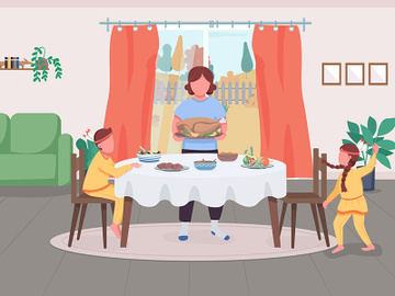 Family celebrate Thanksgiving flat color vector illustration preview picture