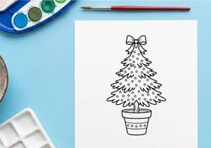 Empty festive dining table setting with holiday decor