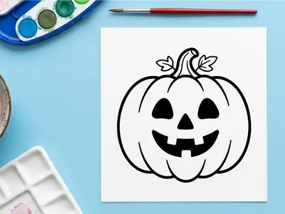 Cute smiling Halloween pumpkin jack-o-lantern with bow. Cartoon style autumn festival face illustration for seasonal decor and kids party.