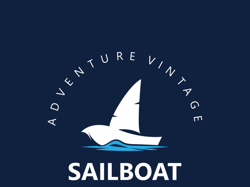 Sailboat vintage logo minimalist with wave, travel yacth or sailing boat vector design template