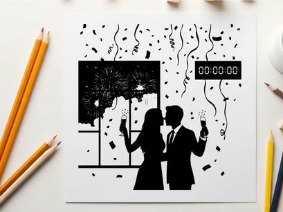 New year's eve celebration silhouette with confetti and countdown