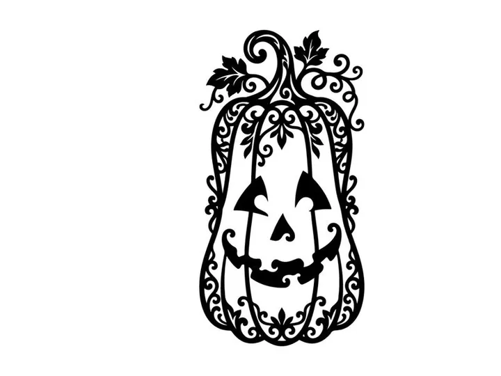 Labu Hias Jack-o'-Lantern Halloween dengan Ukiran Rumit