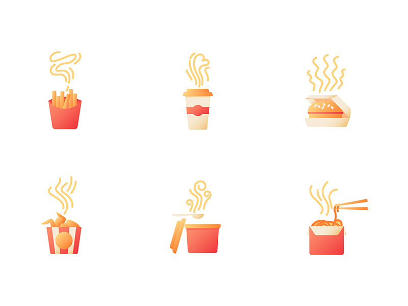 Hot fast food take out vector flat color icon set