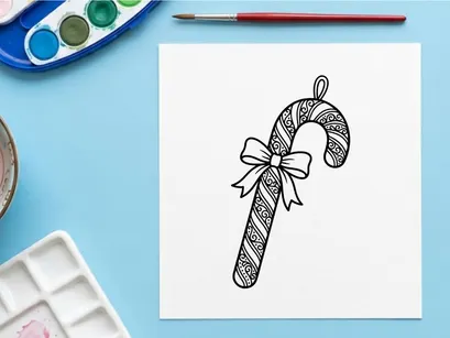Enfeite de guloseima de Natal com laço, ilustração de estilo desenho à mão livre estilo doodle de feriado.