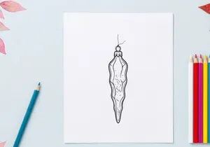 Christmas icicle ornament sketch, hand drawn festive holiday decoration isolated on white