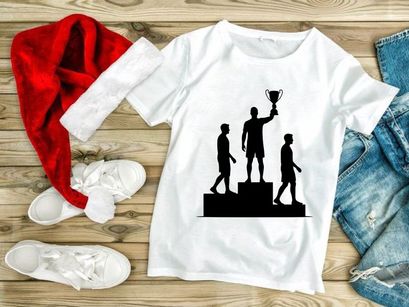 Victory and achievement silhouette of three runners with a trophy