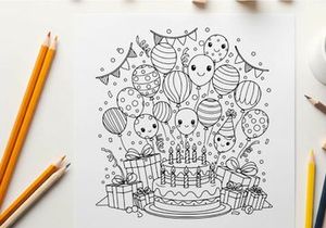 Happy birthday celebration with cake and balloons vector illustration