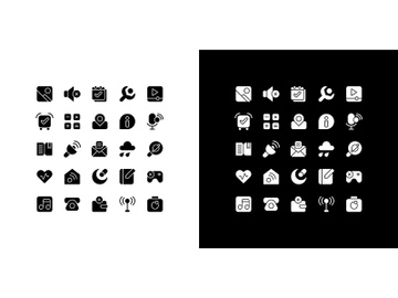 Interface glyph icons set for night and day mode preview picture