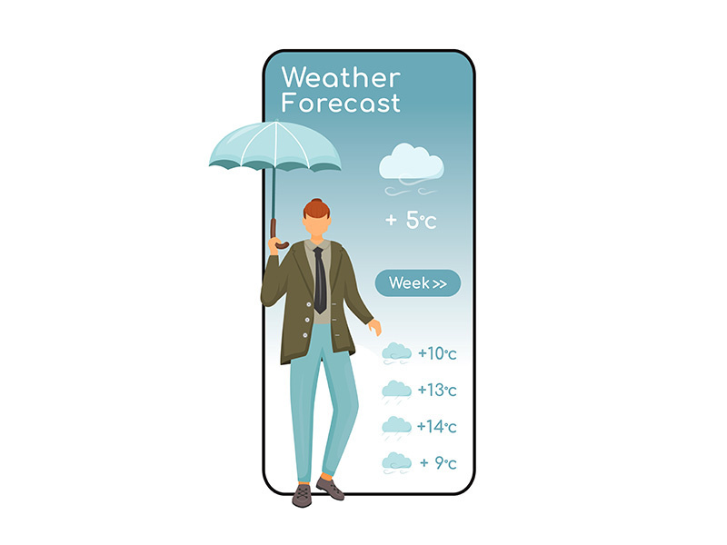 Weather forecast cartoon smartphone vector app screen