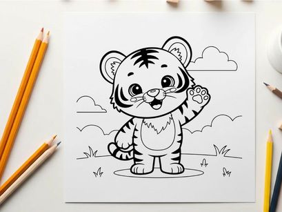 Cute tiger cub waving vector illustration flat design