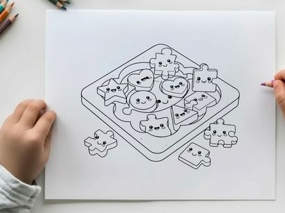 Cute puzzle pieces with faces vector illustration flat design