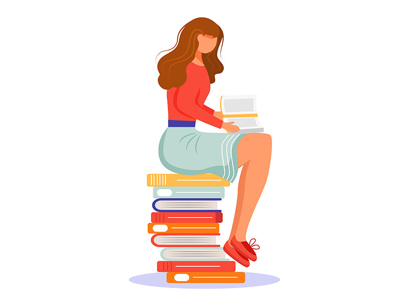 Girl reading book flat vector illustration