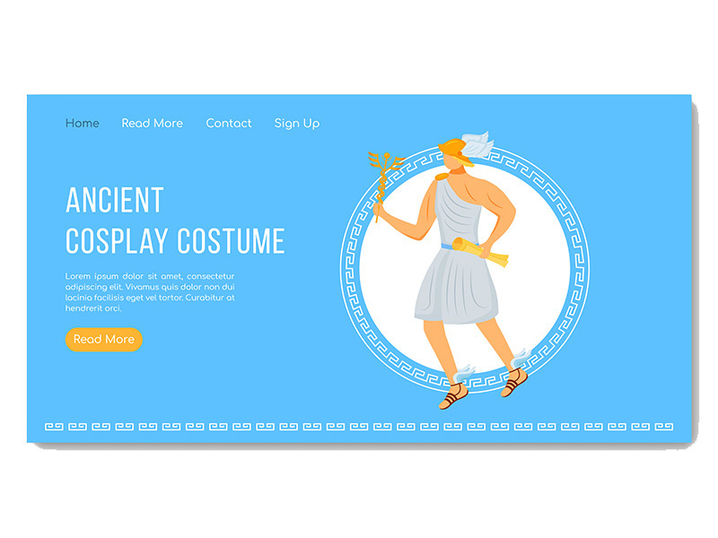 Ancient cosplay costume landing page vector template