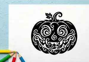 Ilustrasi Labu Hiasan Halloween dengan Pola Berpilin