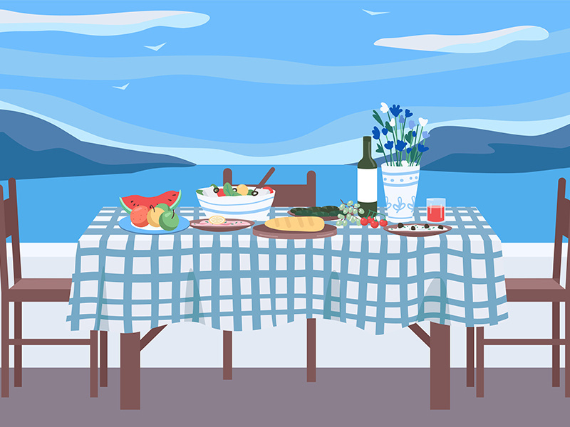 Greek banquet flat color vector illustration