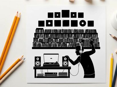 Silhouette of a dj in a home studio setup silhouette