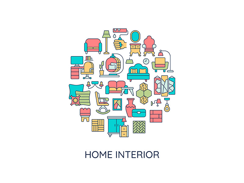 Home interior abstract color concept layout with headline