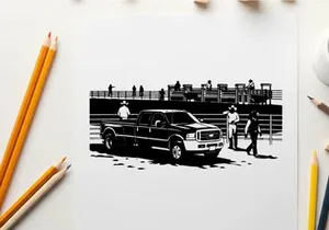 Silhouette of a pickup truck and people at an outdoor event