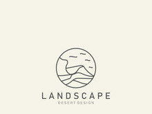 Landscape Desert line art outline minimalist logo vector illustration design
