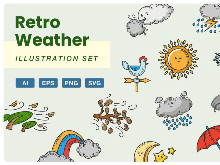 Retro Weather Illustration Set