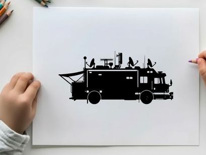 Silhouette of a large recreational vehicle with rooftop equipment