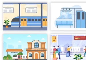 18 Train Station Flat Design Illustration